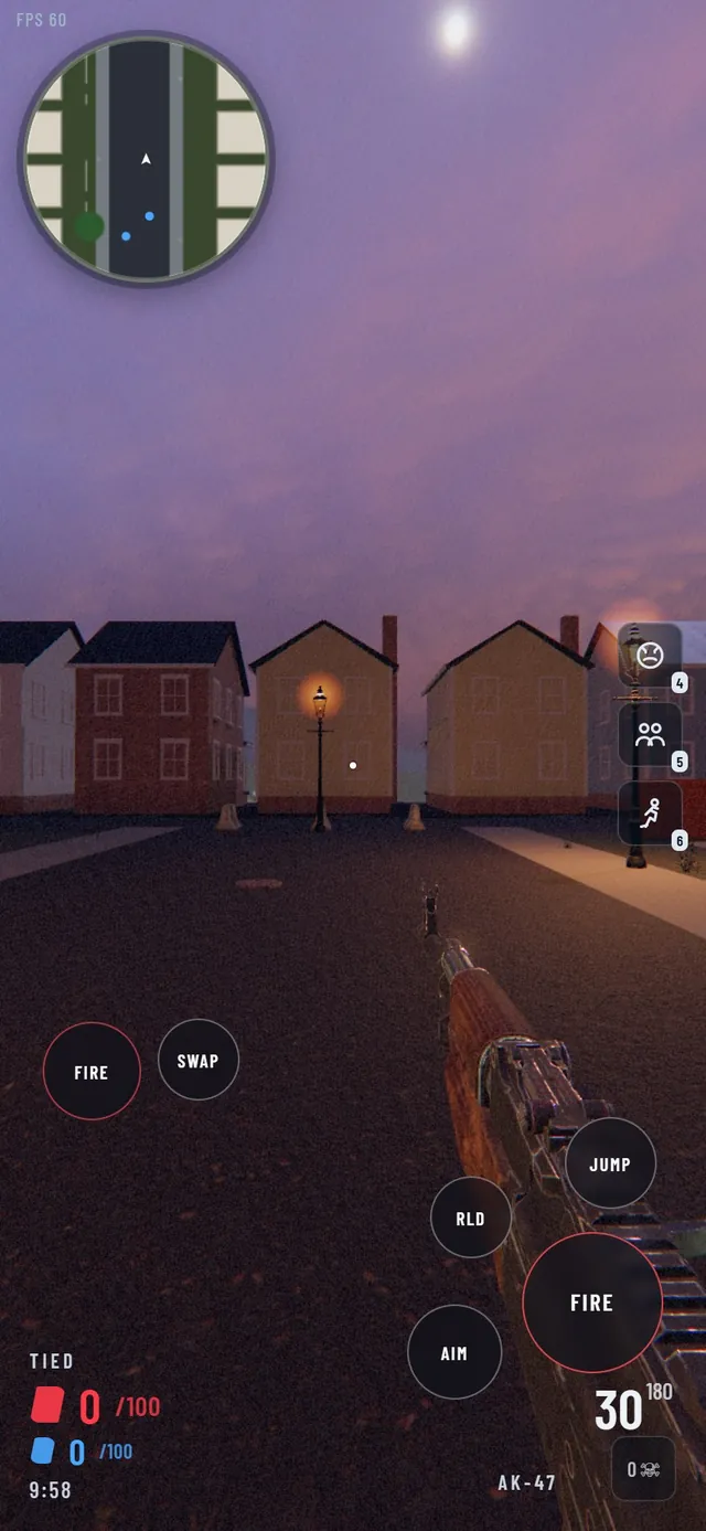 Hood Warfare running on a phone in portrait, twin-stick touch controls